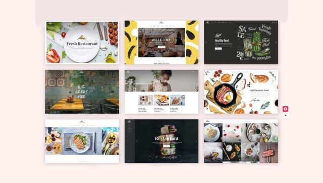 Creative web design templates showcasing diverse culinary themes.