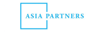 A modern logo design with blue text reading Asia Partners.