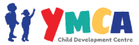 YMCA Child Development Centre logo with children silhouettes in blue.