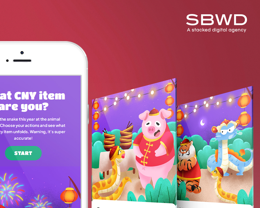 Singapore web design agency SBWD showcases a colorful CNY-themed app interface.