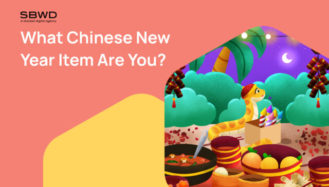 Colorful illustration featuring festive Chinese New Year items and a playful snake.