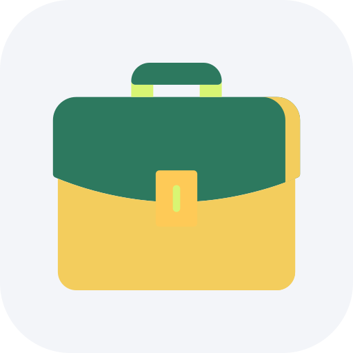 An icon of a yellow briefcase with a dark green flap and closure buckle.